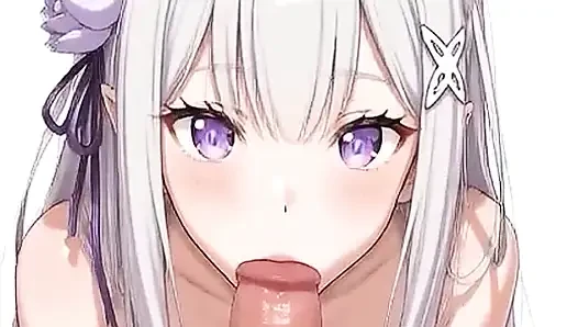 Ai Elf Girl Emilia-tan nyepong kontol dan toketnya dicrot sperma hangat, ngentot gaya cowgirl, dan nyepong kontol sampai dicrot di mulut