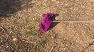 sweeping soil with Pink Fuschia 4 dress