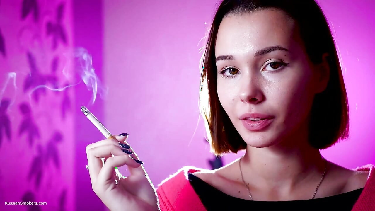 Playful Russian Beauty Smoking Cigarette Outdoor Tease