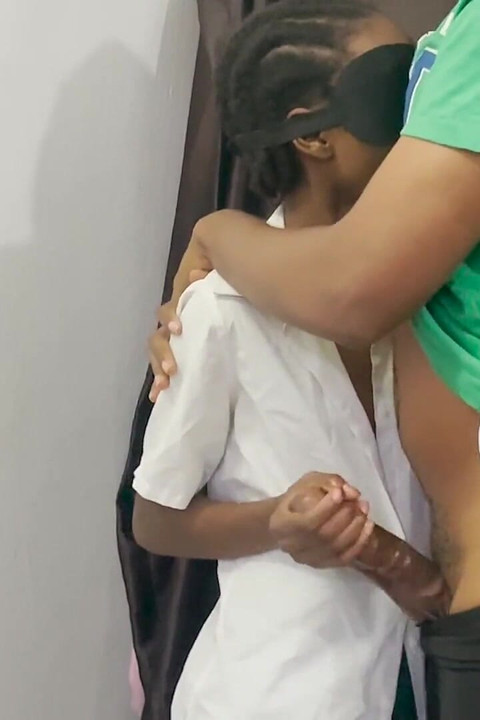 Petite African Teen Lovet Rides Cowgirl and Takes Big Dick Standing in School Uniform