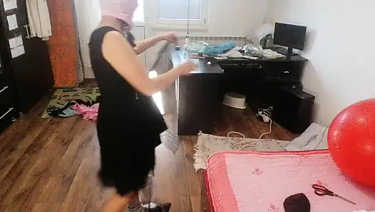 Amateur Woman Has Fun Trying on Clothes and Cutting Them