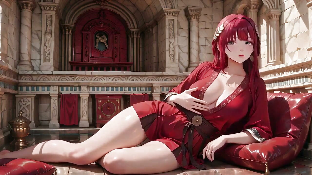Epic Stone Steps Vs Intimate Bedroom Contrast, Red off-shoulder Skirt Legs Spread Wide, Lazy Glance Ignites Desire!