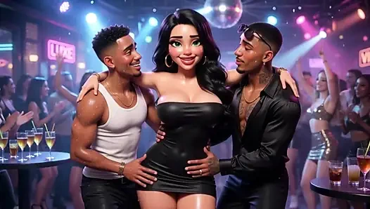 Beautiful Woman Enjoys Exciting Night At Vibrant Club Dancing Kissing Men And Becoming Fully Nude On All Fours