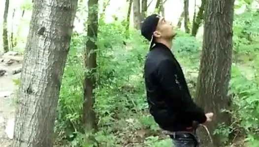 Bad Boy Jerks While Smoking Cigarette in a Forest - Almost Caught - so His Balls Stay Full