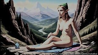 山で瞑想するエルフの女の子のヌード写真33枚