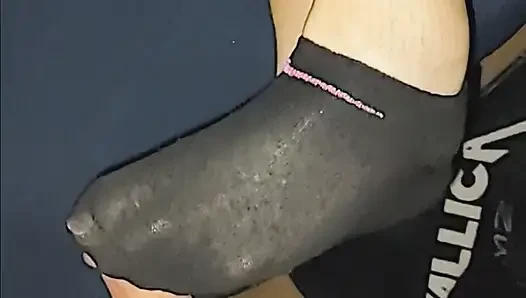 Naughty Black Nike No-show Ankle Socks Sockjob Footjob with Slipper Removal
