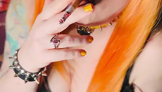 Hot Ginger Beauty, Tina Snua, Smoking A Cigarette In A Leather Dress - Snap Inhales OMI OME Drifting Cough