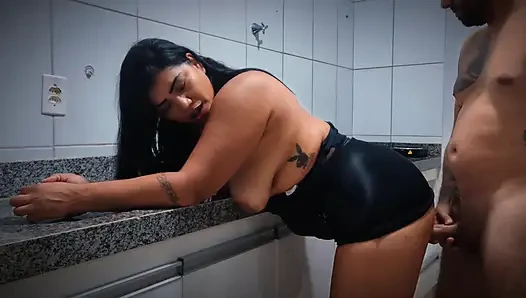 Kitchen Fetish: My Wife in Black Leather Asked for Cock and I Pounded to the Hilt!