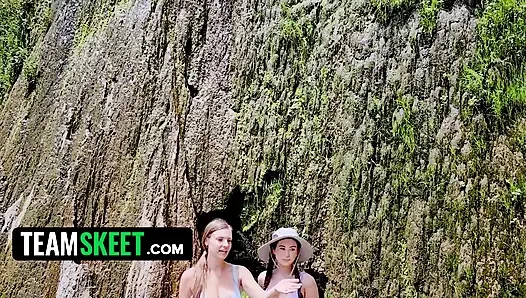 Wing-frau kenzie love rekrutiert jasmin Wilde für einen dreier auf einem Wanderwege