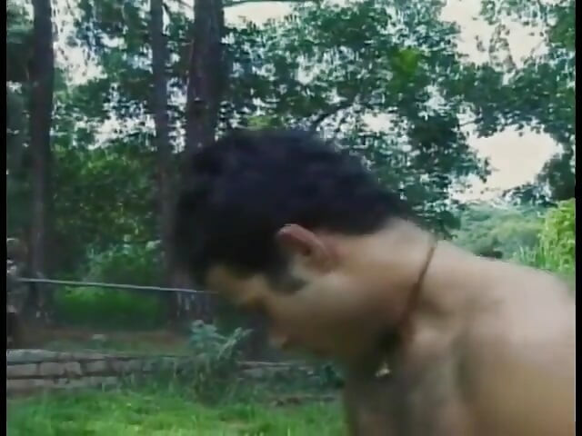 Young sunburnt tranny Luciana in yellow bikini can't get enough cowboy's cock in her mouth and anus