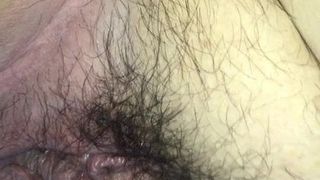 Волосатая киска толстушки с большими мясистыми половыми губами и набухшим клитором