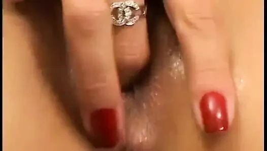 Sandra Romain's sweet little slit and ass pit plundered by white stud on sofa