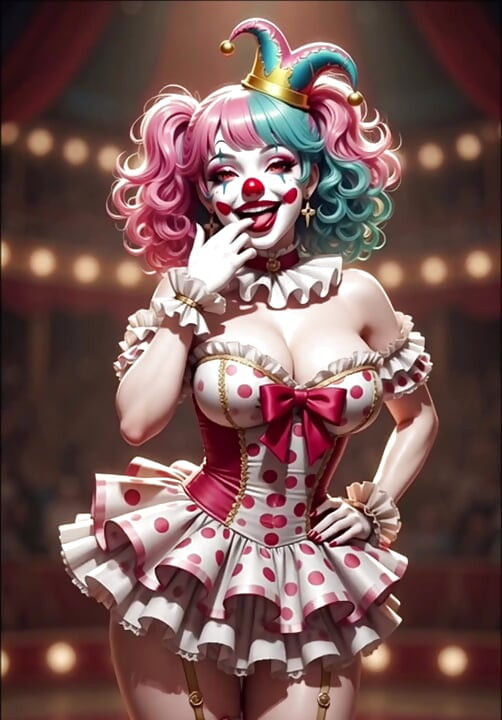 Anime circus strip ring leader clown and acrobat sexy circus show