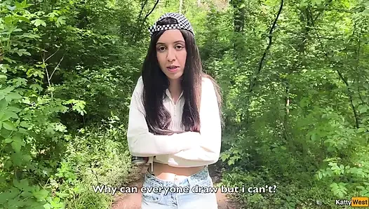 Застукал девушку, рисующая граффити и трахнул ее в лесу - сперма в трусиках