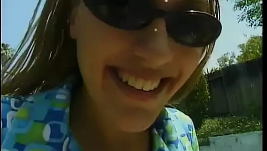 Young blond nympho was hosed down and babgered in the lawn chair one hot...