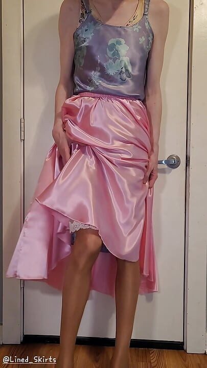 Long formal satin skirt with multiple satin slips. Satin layers