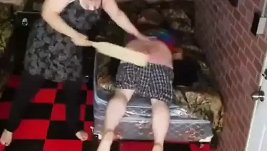 Wife hard spanking her husband