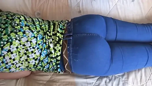 Latina wife shows off her big ass with jean on and jean down