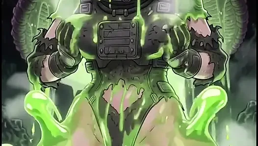 Eine Astronautin hat sich auf einem fremden Planeten verlaufen anime Schleim alien