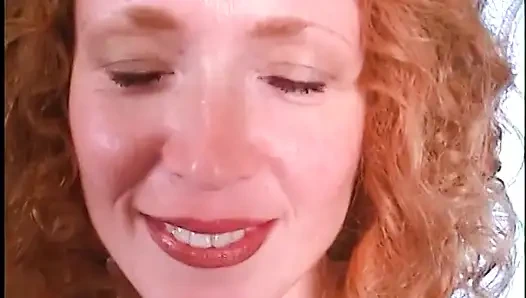 Playful redhead  gives sensual blowjob