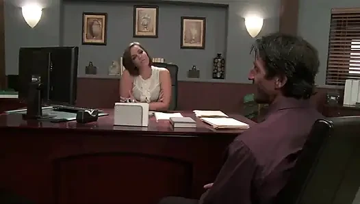Lovely chick gets wild on the desk and the dude lovin it