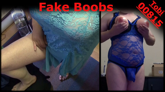 Fake Boobs - posing in blue open body and long dress