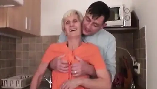 German Granny in Black Stockings Got a Facial After Doggy
