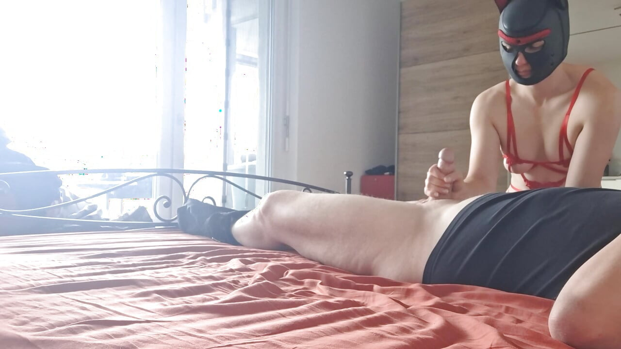 Blowjob in red bodysuit on my boyfriend