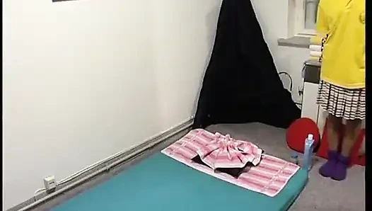 Two sexy asian masseuses are massaging a lucky older dude