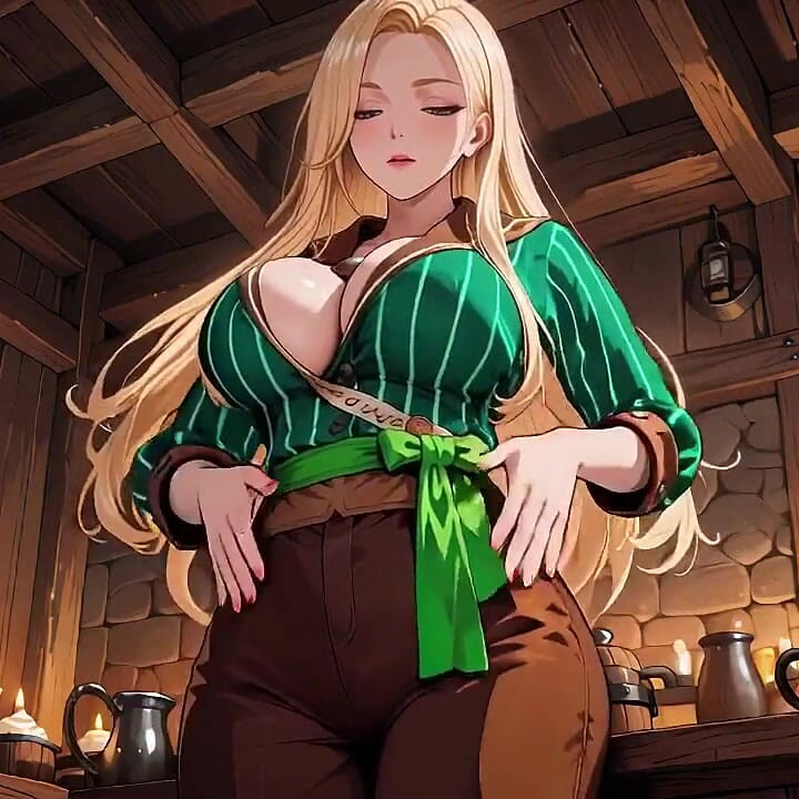 Blonde Pirate's Lazy Morning! Green Striped Top, Lazy Bar Counter & Sunlit Bedroom.