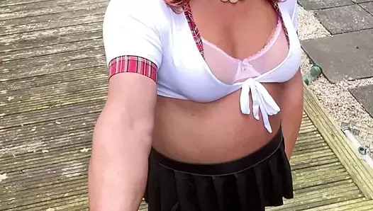 Amateur crossdresser Kellycd2022 sexy milf in mini skirt and stockings peeing her panties in heels sissy outdoors