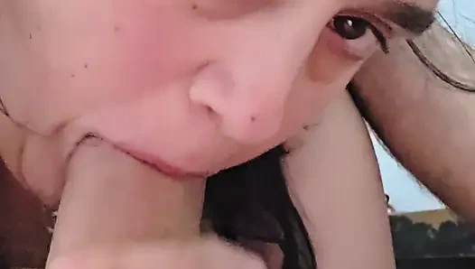 My sister-in-law gives me a blowjob and swallows the milk