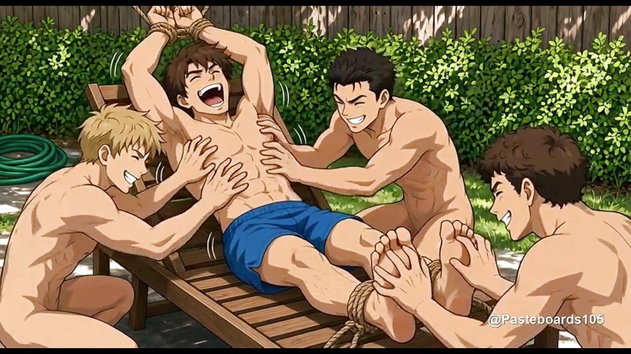 Roped To The Backyard Lounger - Bare Hands On His Ribs And Soles (2D Anime Bara)