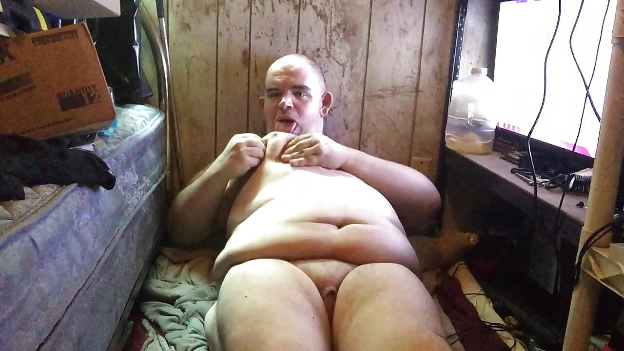 FatAssSmallDick Chris CRS shows off, plays with his and licks his big fat man-tits and toes