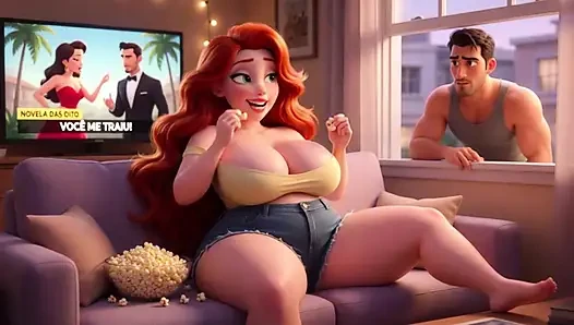 Voluptuous Redhead's Open Window Tease Leads to Passionate Sofa Encounter with Neighbor (AI generated)