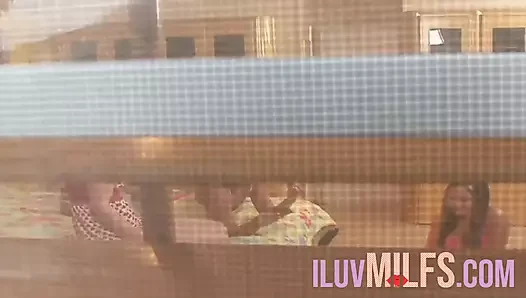 Babes at a party fucking each other in group sex