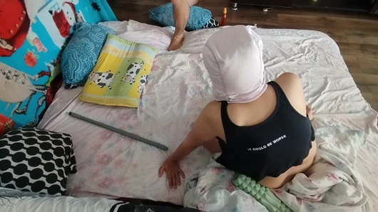 Sensual massage of a hot amateur couple with oil on the body.