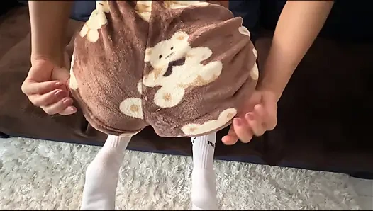 Humping! perfect Morning with stepsister in plush Pajamas ,I fucked her pussy and cumshot on perfect ass