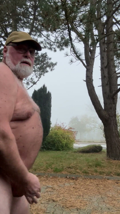 I fat deviant cock whore jerks off my cock naked in public in a parking lot near two streets | Clip 1