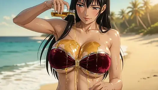 Hentai kompilasi cewek semok dengan bikini topless di pantai