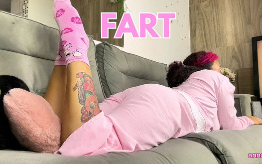 Chubby Girl Farting in Pajamas While Watching TV