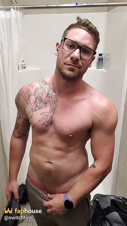 Stroking My Cock and Playing with My Ass in Thegym Showers