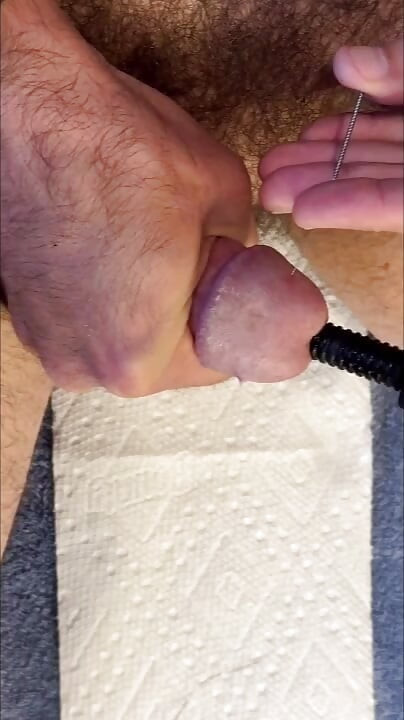 First time with needles through my dick head and massive cum explosion