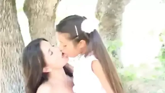 Lesbian teenies toying their tight pussies together