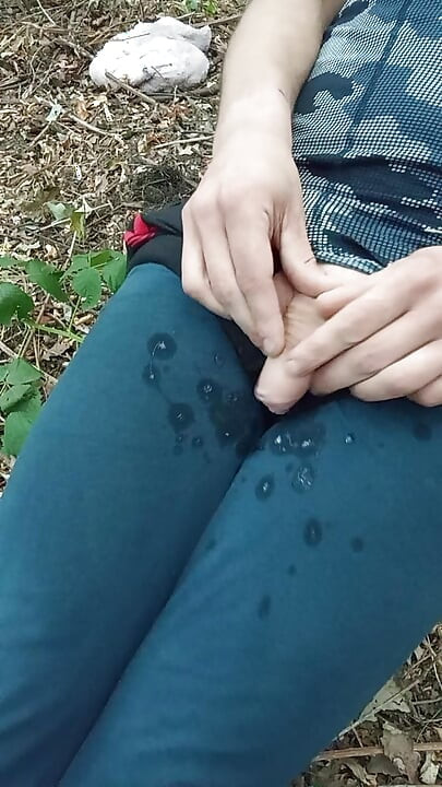 Wild jerking off at the edge of the forest, screaming with lust