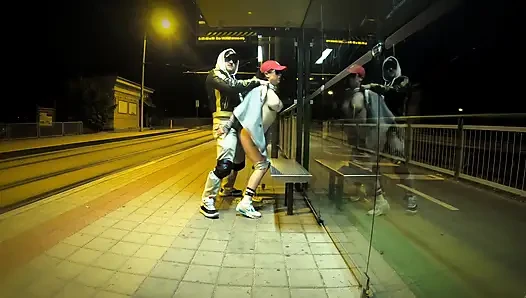 Really Risky Sex at a Bus Stop with a Young Stepsis That Ends with an Or...