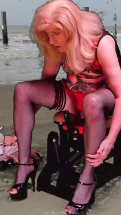 Love Glider Dildo Exploration by Mrs Samantha, riding the Monkey Rocker on the Beach! | Clip 1