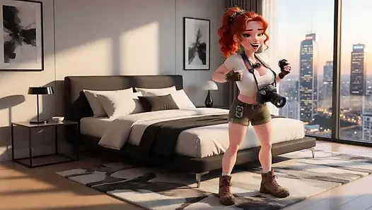 Kızıl saçlı sokak hotographer bana sakso ile fotoğraf çekimi yapıyor
