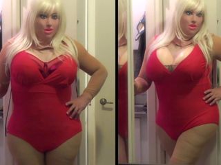 Dolly in red swimwear