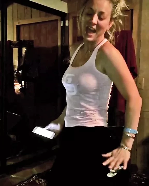 Kaley Cuoco dancing in see-through top